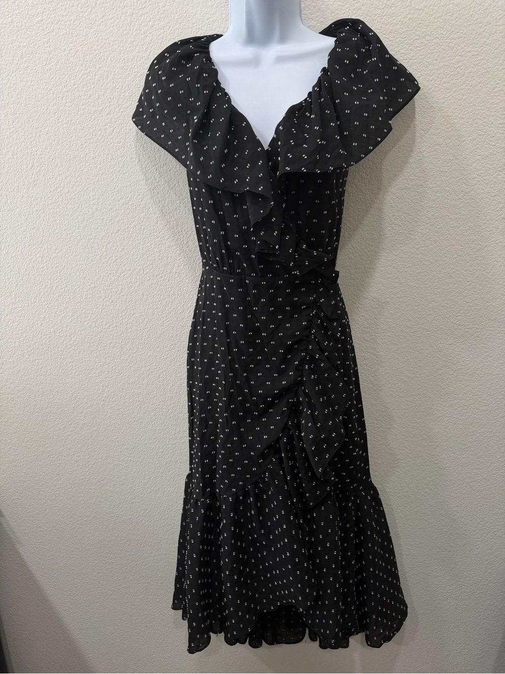 REBECCA TAYLOR - Black Midi Dress with white Polka Dot NWT $45